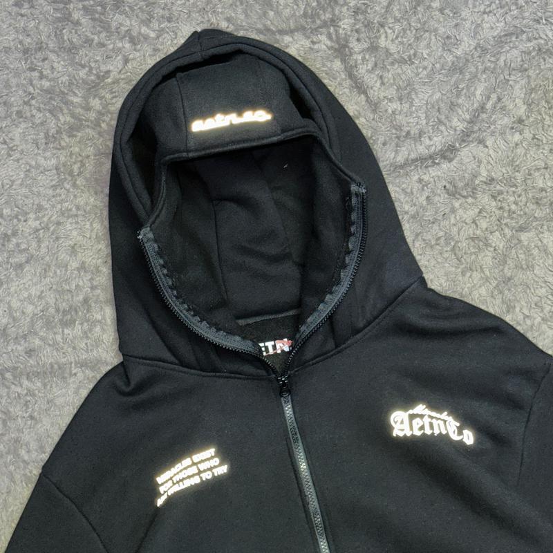 AETN - Balaclava Hoodie Zipper Boxy Miracles Black 375gsm Reflektif 1