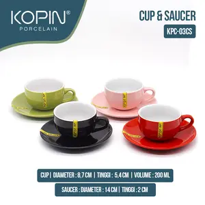 CANGKIR DAN TATAKAN CAPUCINO KERAMIL PORSELEN TWO TONE COLOR ISI 1 PASANG VOLUME 230ML | SANJAYA KITCHENWARE