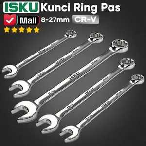 ISKU Kunci ring pas 8/9/10/11/12/13/14/17/18/19/21/22/24 mm Kunci Ring set lengkap Combination Spanner Wrench Kombinasi/plum blossom open end combination wrench olak balik spanner wrench