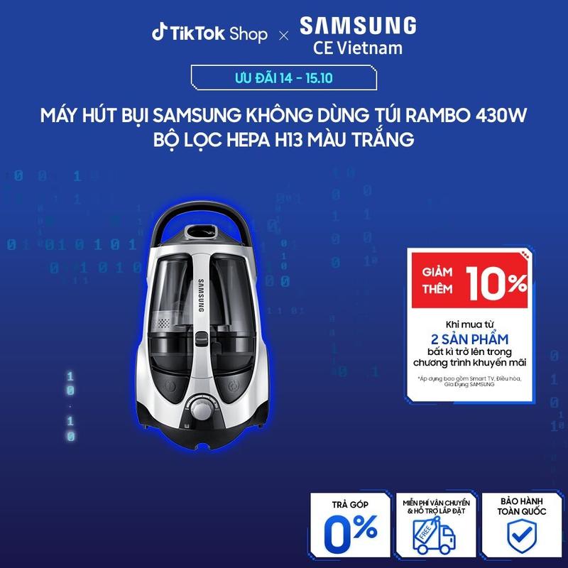 [Freeship] Máy Hút Bụi Samsung Không Dùng Túi Rambo 430W Bộ Lọc HEPA H13 Màu Trắng VCC8835V37/XSV