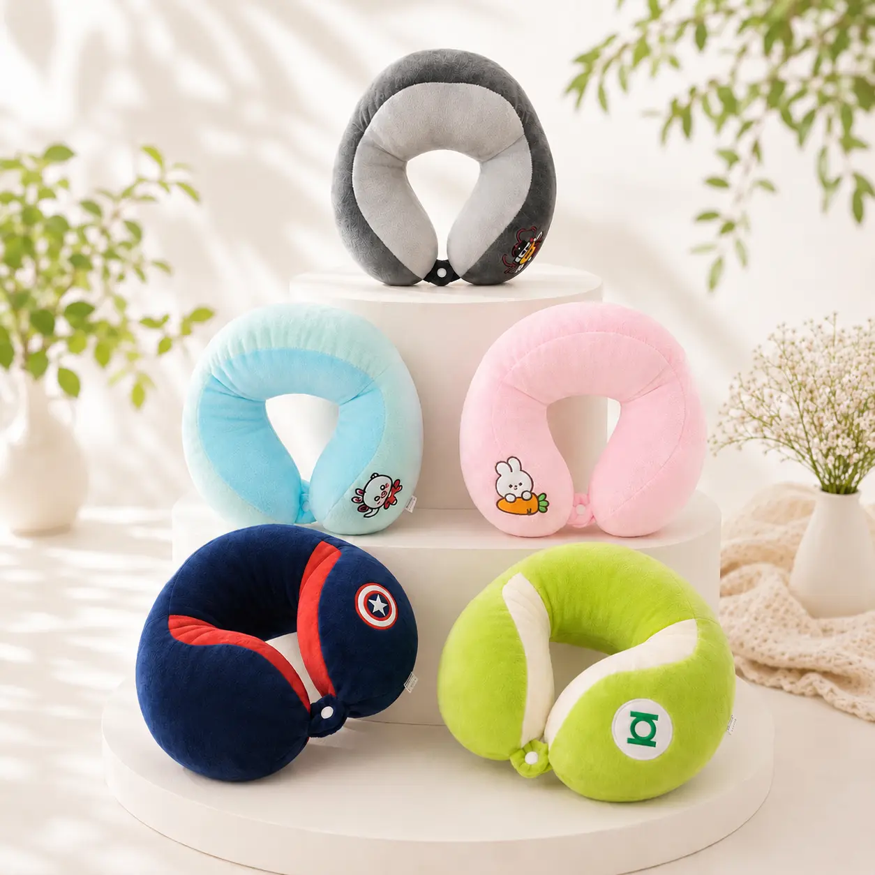BANTAL LEHER Lucu Berbentuk Tidur Siang MEWAH BUSA TRAVEL Portabel Mobil Pesawat Kantor Cute Neck Pillow Car Bed