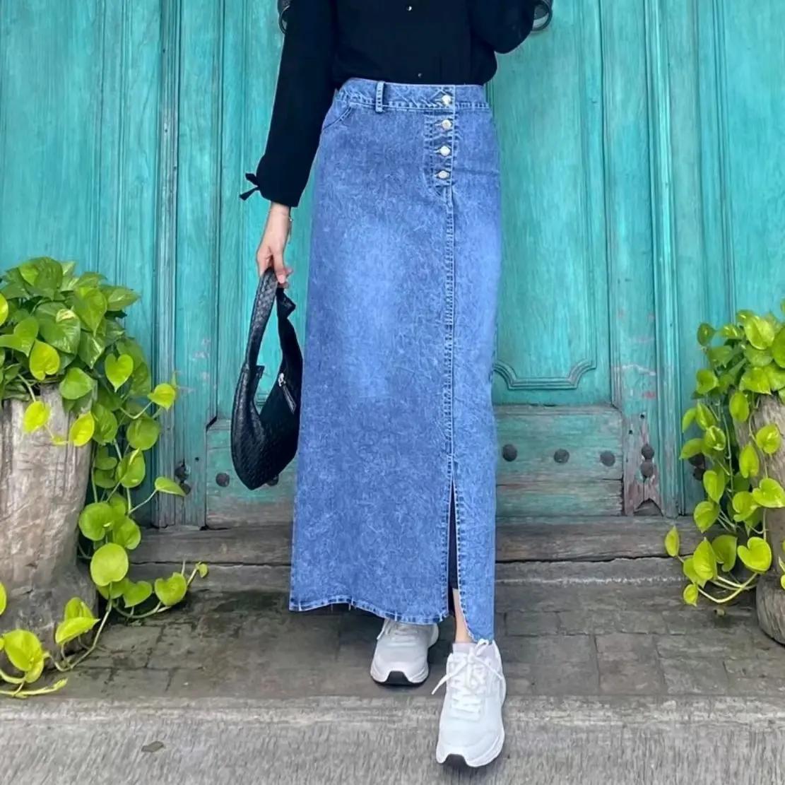 Rebecca Rok Jeans Wanita Highwais Kancing Belah Samping Panjang Terbaru Korean Style