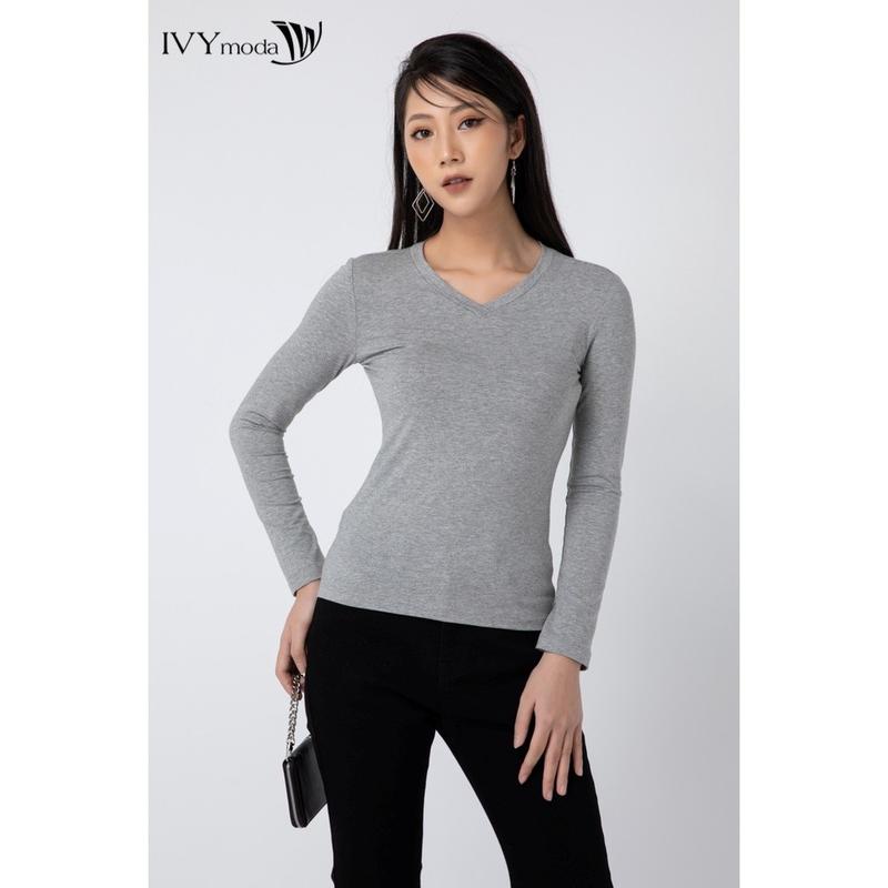 Áo thun nữ dáng ôm giữ nhiệt cổ tim thiết kế trẻ trung IVY moda MS 58P0159