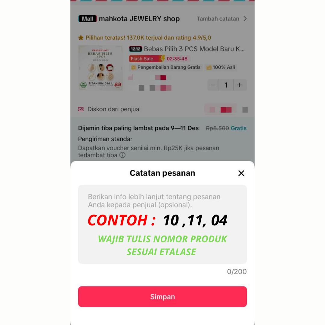 Bebas Pilih Khusus Live 3 PCS - All Varian Model Baru - Kalung - Gelang Tangan - Anting - Cincin - Gelang Bangle - Gelang Kaki - Perhiasan Titanium Wanita