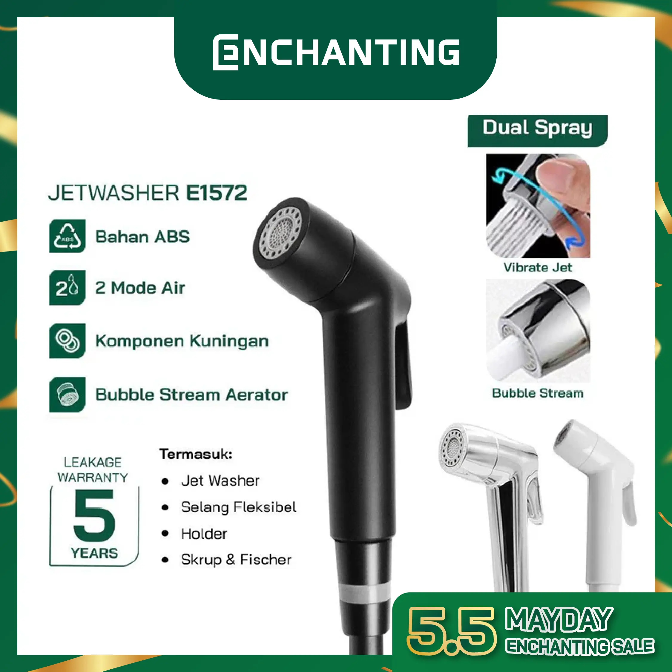 Toilet Shower Jet Washer Europe Enchanting E1572 Dual Spray Hitam