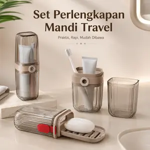 Travel Toiletries Kit Portable, Set Tempat Sikat Gigi Gelas Kumur & Kotak Sabun, Perlengkapan Mandi Travel Praktis untuk Bepergian