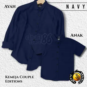 Elnafi Store86 Kemeja Couple Ayah dan Anak Navy Biru Dongker Baju Katun Signature Premium