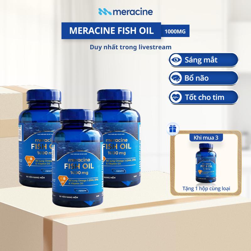 {COMBO MUA 3 TẶNG 1} Dầu cá bổ mắt Omega 3 Meracine Fish Oil cải thiện thị lực sáng mắt và bổ não lọ 90 viên