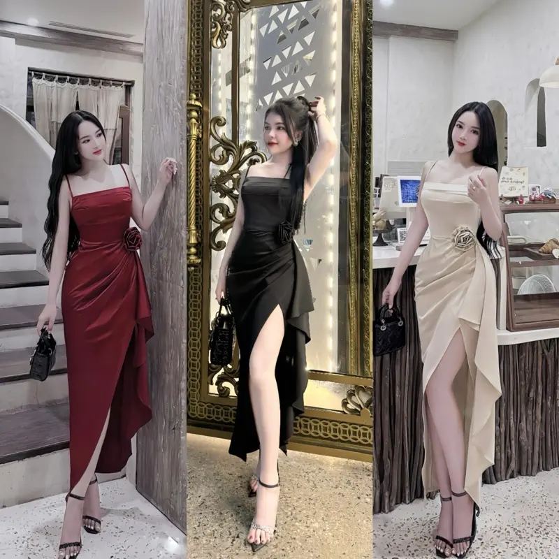 VÁY LỤA THIẾT KẾ XẺ TÀ TÔN DÁNG CHÍT LY EO