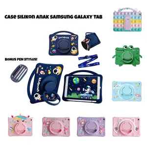 Casing Karakter untuk Samsung Galaxy Tab A7 Lite / T225 / T220 | Tab A8 2019 T295 T290 Tab A8 10.5/X200/X205 Tab S6 Lite Tab A7 10.4 inch / T505 Tab A 10.1" 2019 T515 Cover Case Silikon Ring Stand + Bonus Tali