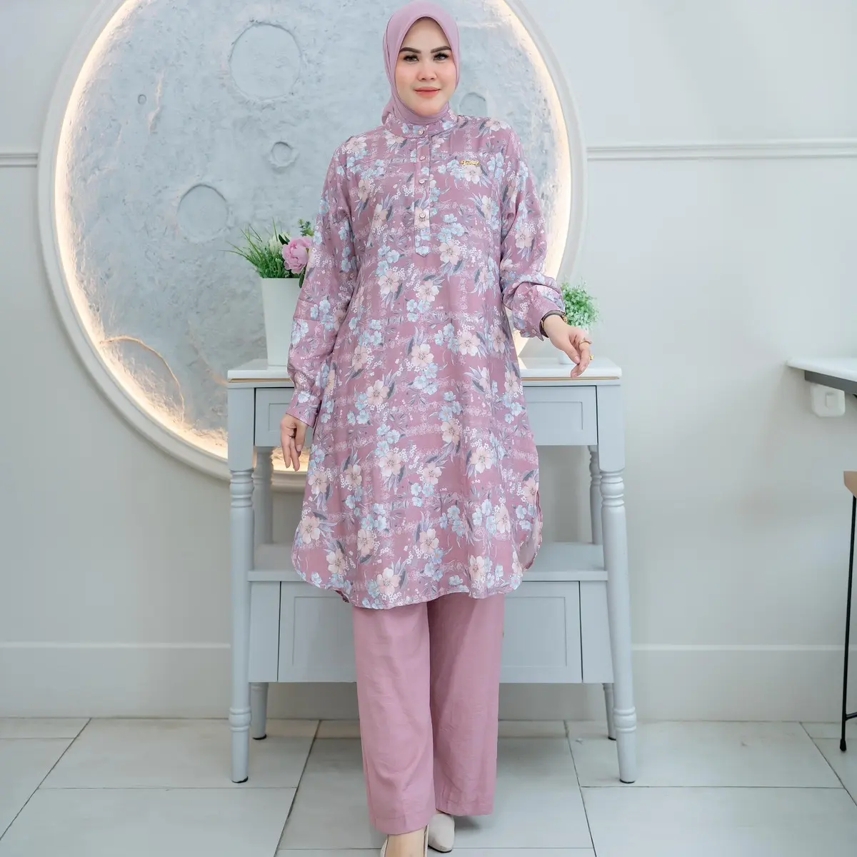 One set Tooniq setelan linen crespo motif premium Baju Atasan Wanita Nyaman