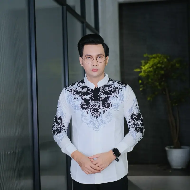 AMMAR KOKO Kemeja batik pria lengan panjang Kerah Kerah sanghai lapis furing full katun slim fit halus adem Muslim Nyaman