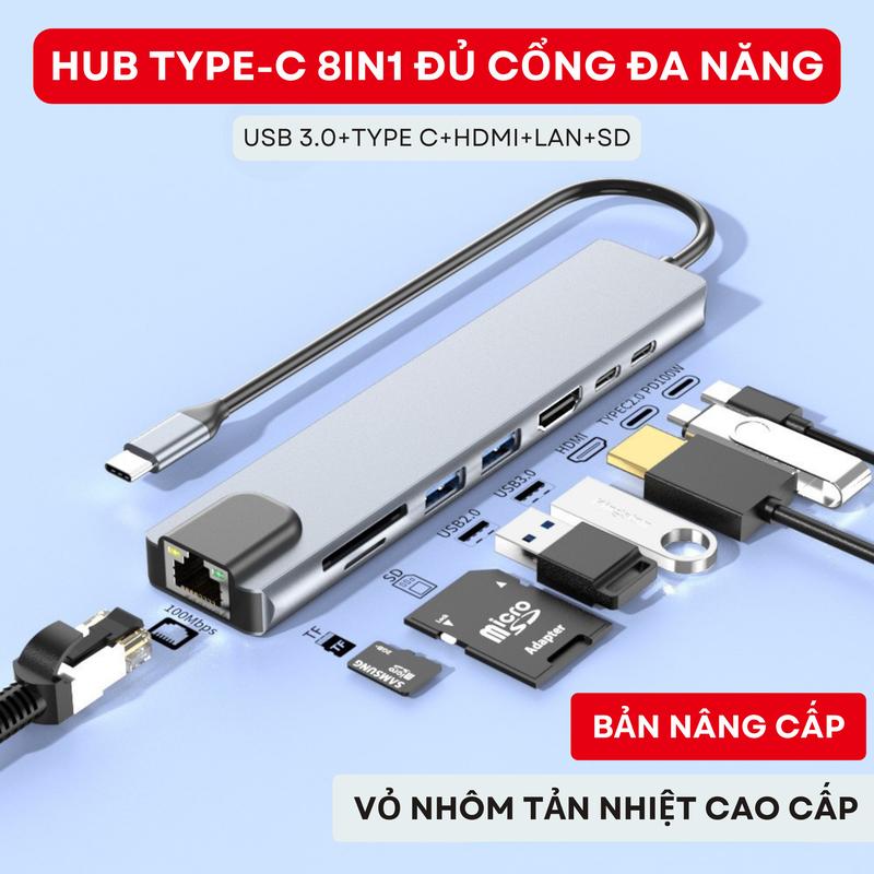Hub chuyển Type C 8in1-bộ chuyển đổi sang HDMI 4k USB TypeC dùng cho laptop táo,tablet táo,Smart Phone-KSS notebook computer hub type