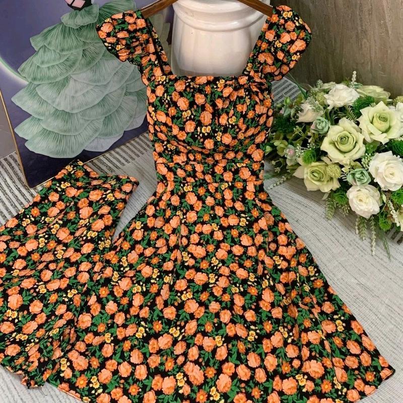 Set đầm ngắn cánh tiên cột nơ, có mút. Dáng trên gối (kèm quần) 3