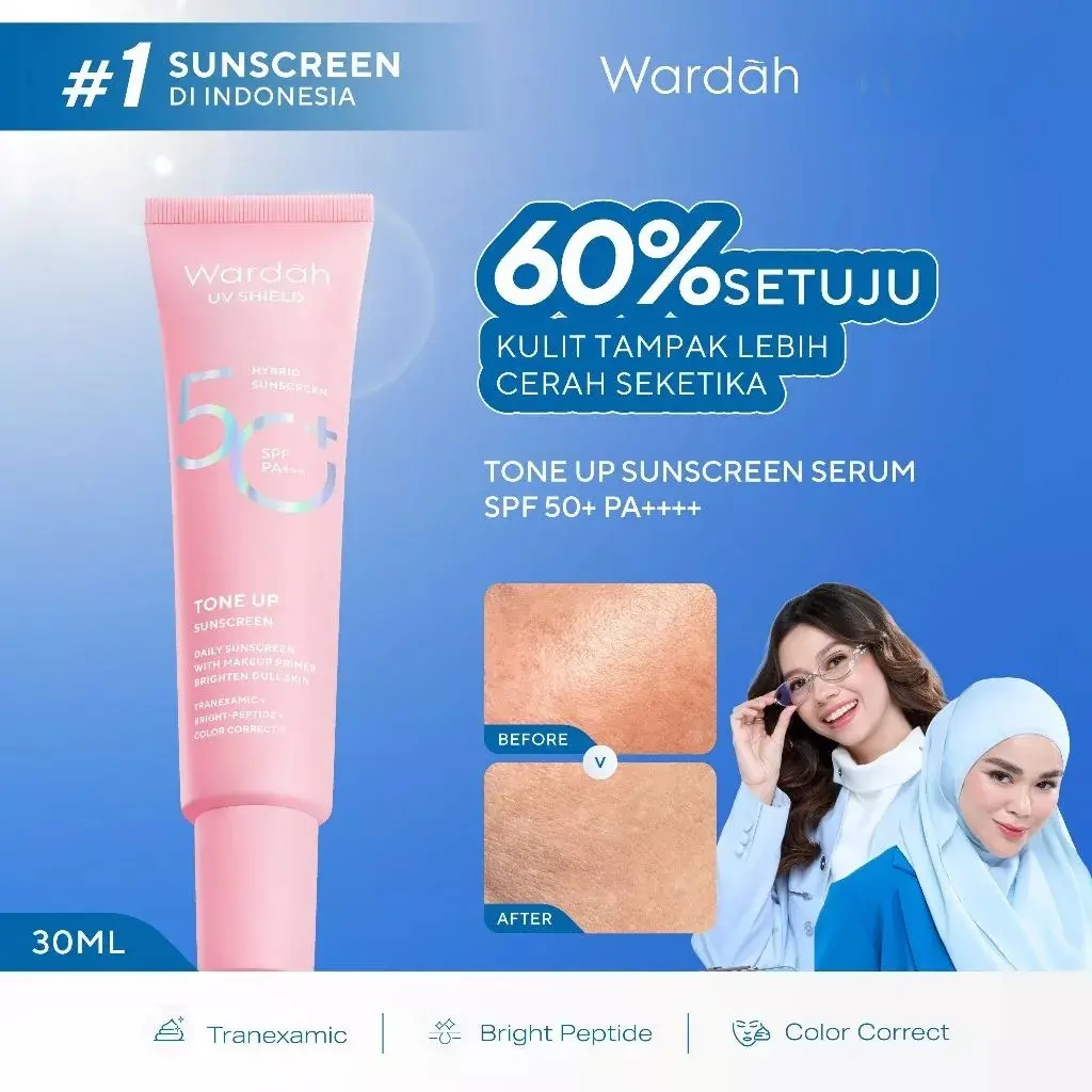 (EXCLUSIVE LIVE) | Wardah Sunscreen UV Shield Tinted Tone Up SPF 50 PA 30 ml - Makeup Primer, Base Make Up, Mencerahkan Wajah, Samarkan Noda