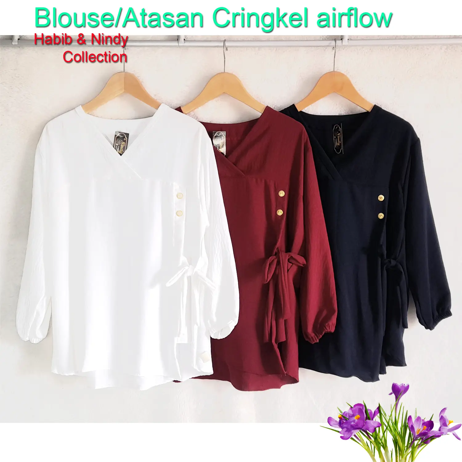 Pakaian wanita atasan blouse Cringkel airflow remaja dewasa model terbaru kekinian yang lagi viral Baju Cantik Kain Crinkle Lembut Kancing Karet Fit Nyaman Panjang