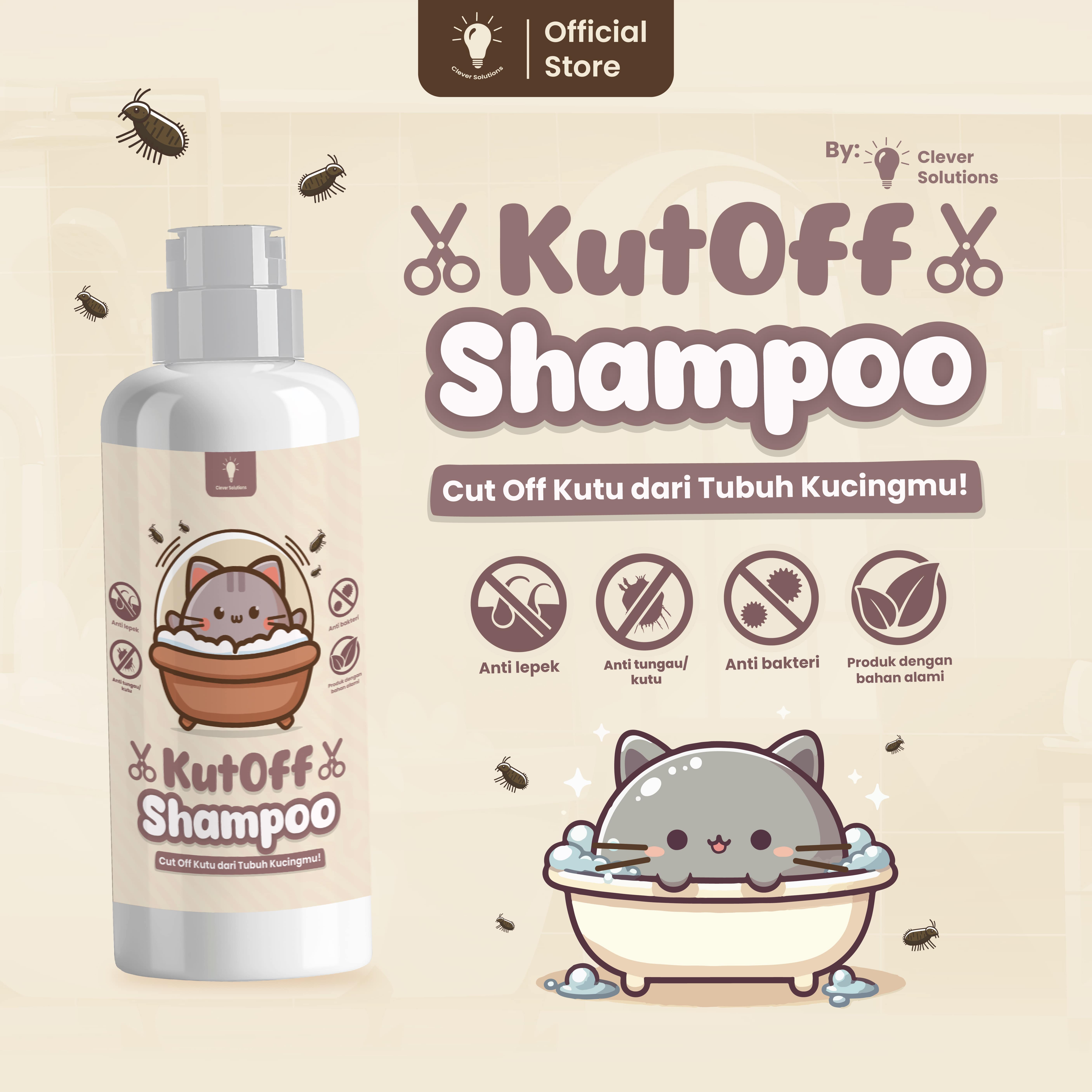 Clever Solutions - KutOff Shampoo. Shampoo kutu. Kutu anabul. SHampo khusus kutu