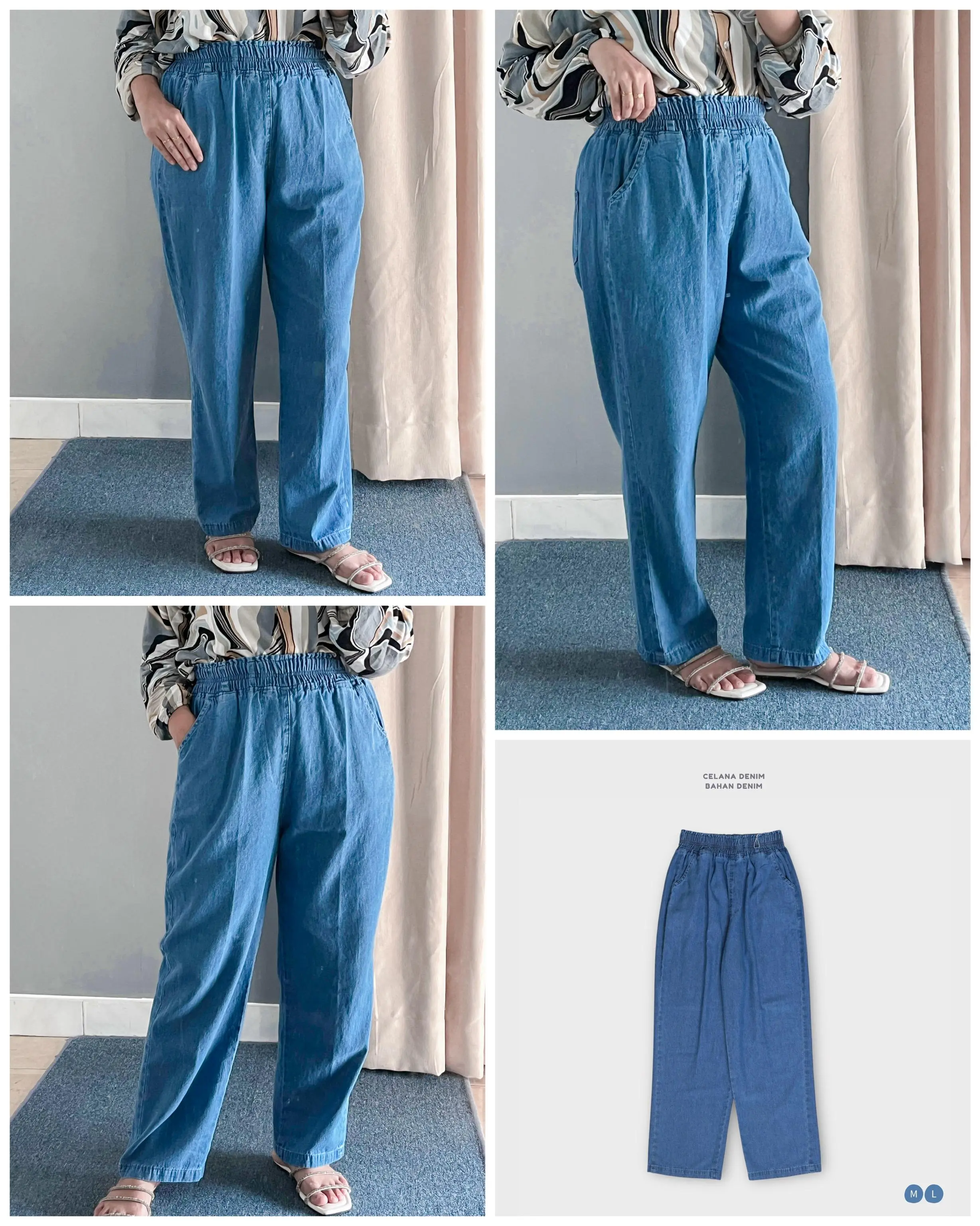Anyostore Celana Jeans Kulot Pants Wanita Bahan Denim Pinggang Karet Simple Kulot Casual