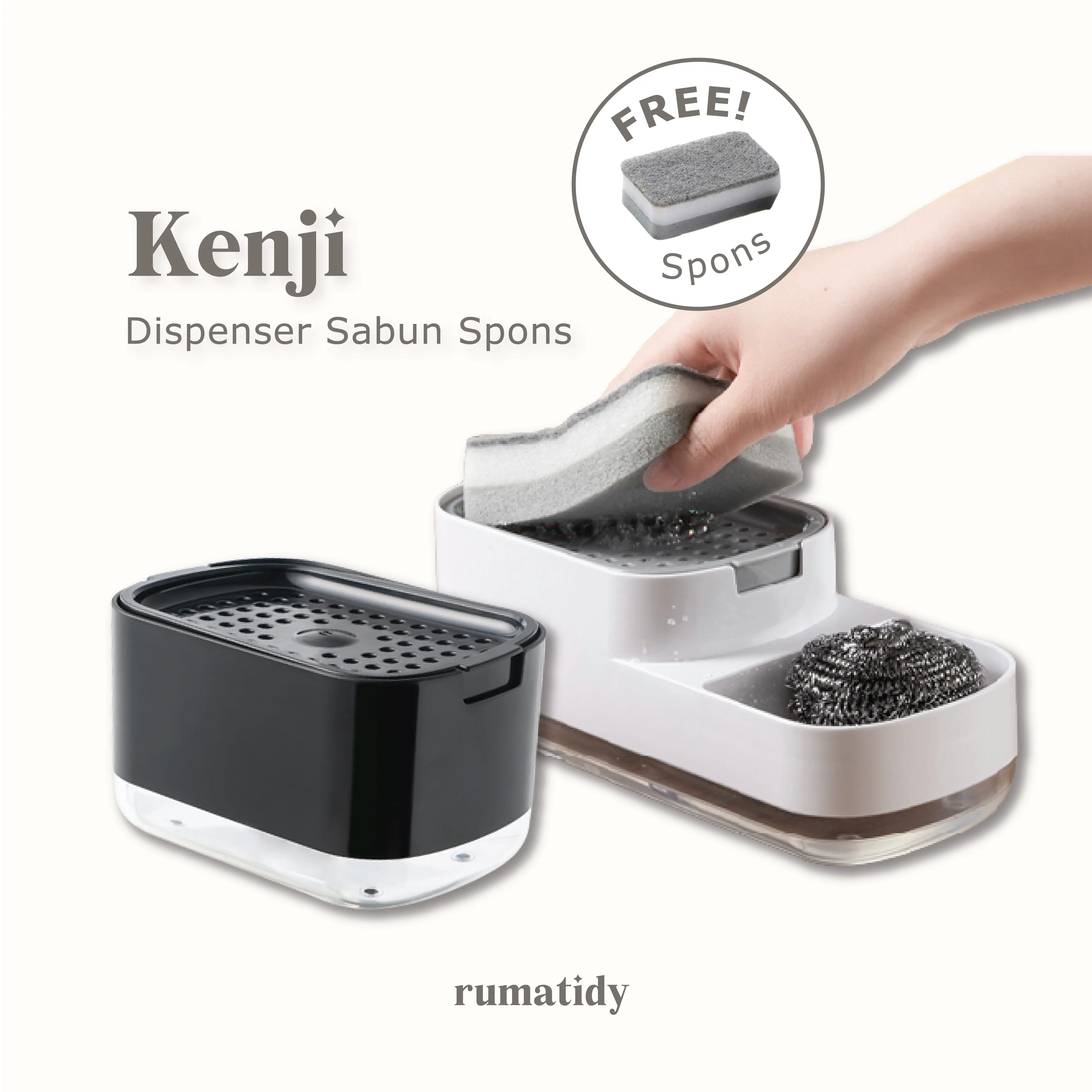 KENJI  Dispenser Sabun Spons Tekan Busa Wadah Spons Cuci Piring
