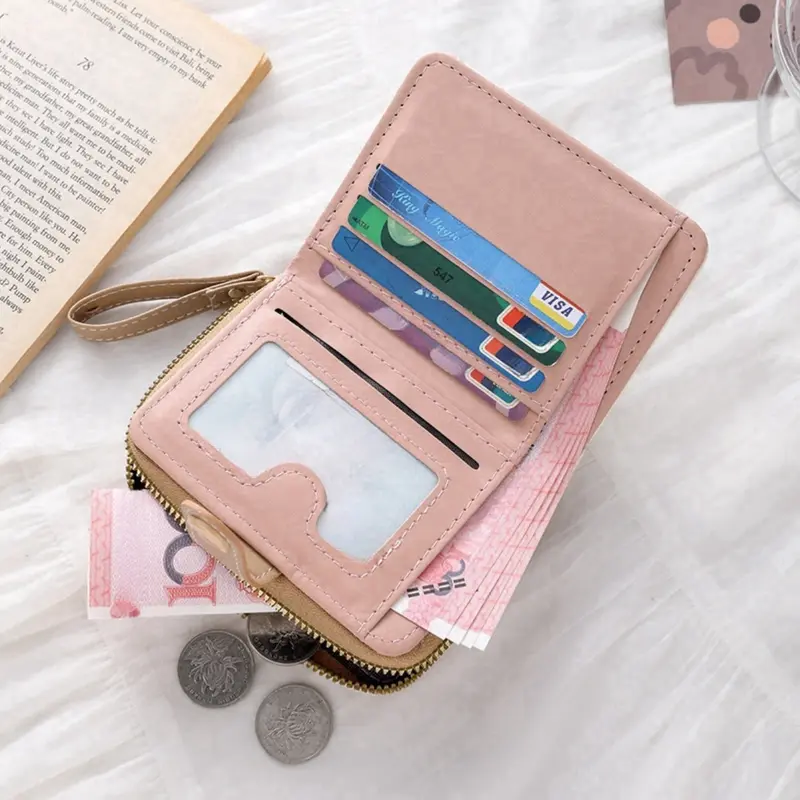 Dompet wanita resleting karakter cat kucing kartun Dompet pendek kancing bahan kulit PU import jepang estetik Dompet lipat untuk kartu koin uang fashion Wallet leather double fold cantik korean style terbaru anti air Kado hadiah gift 7
