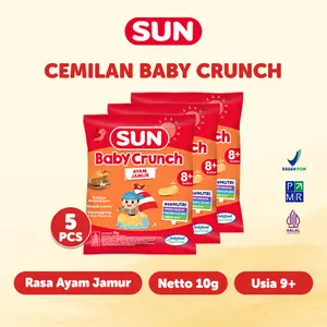 SUN Baby Crunch Rasa Ayam Jamur Pack 10g | Cemilan Bayi 8+ Bulan Tanpa MSG [ISI 5 PCS]