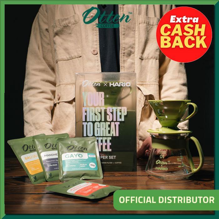 Gambar Otten x Hario - Paket V60 Dripper 01 Glass Coffee Server 360ml Set Paper Filter + Kopi Arabica Robusta 4pack dari Otten Coffee Medan Kota Medan Tokopedia