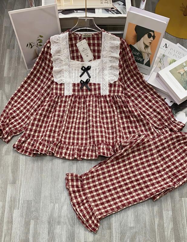 Đồ Ngủ Nữ Bộ Pijama Babydoll Dễ Thương Có Nơ Trang Trí Vải Xốp Cao Cấp, Đồ Mặc Ở Nhà, Baby doll Pyjama Sleepwear 4
