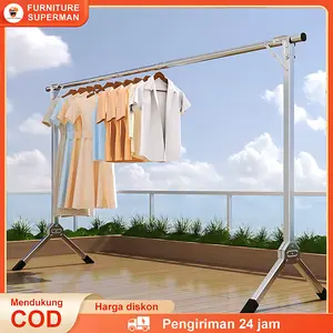 240CM Jemuran Baju Stainless Steel Single Jemuran Baju Lipat Stainless Steel Portable Jemuran Hanger