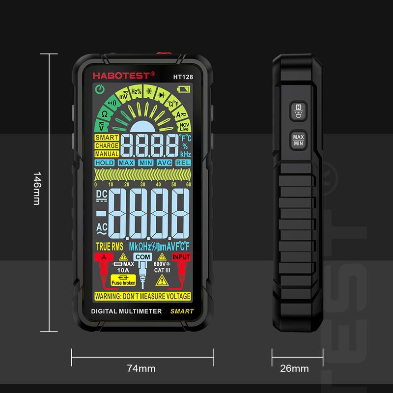 HABOTEST HT128 Smart Digital Multimeter Rechargeable Non-Contact Touch Screen Multimetro Tester transistor 6000 Counts True RMS NCV Auto Range DC/AC Voltmeter 4