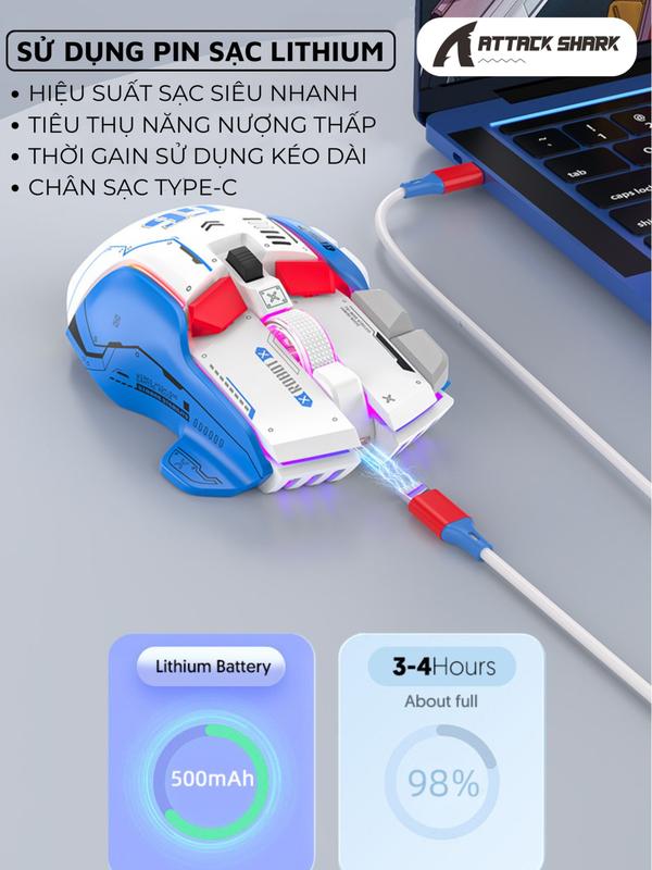 Chuột Gaming Không Dây Attack Shark G6  3 Chế Độ Kết Nối, App Tùy Chỉnh Gaming, DPI 4000, 13 Chế Độ Đèn RGB 5
