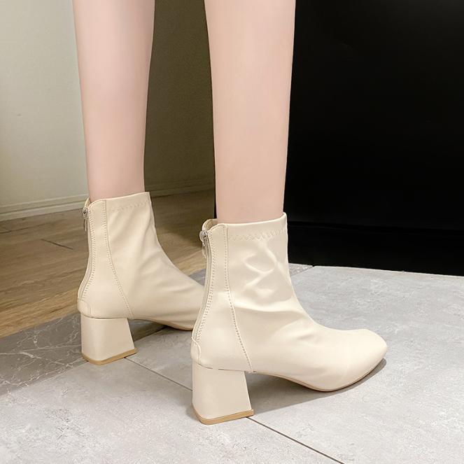  Bốt Cho Nữ Hàng Mới Về Phong Cách Cắt Cao Hàn Quốc Bốt Mũi Vuông GiàY Boot Shoes Nhung 