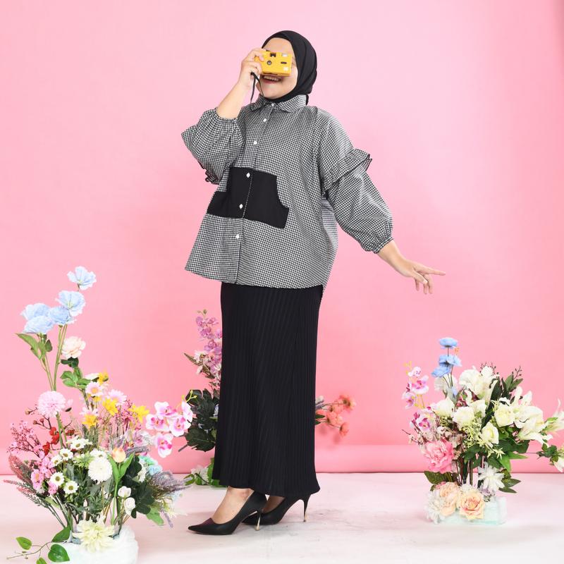 Siselyo Aniisa Pocket Square Tops – Atasan Wanita Big Size – Kemeja Lengan Panjang Jumbo Wanita kemeja  viral 4