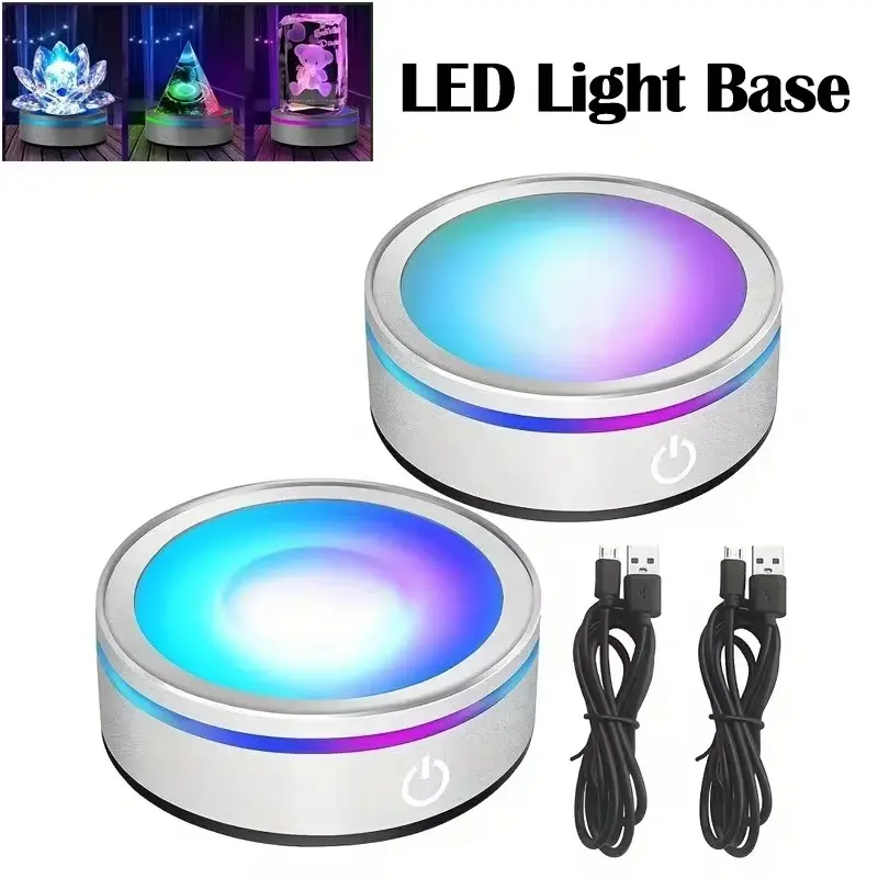 USB LED Light Base 3D Crystal Glass Acrylic Touch Switch RGB Display Lamp Holder