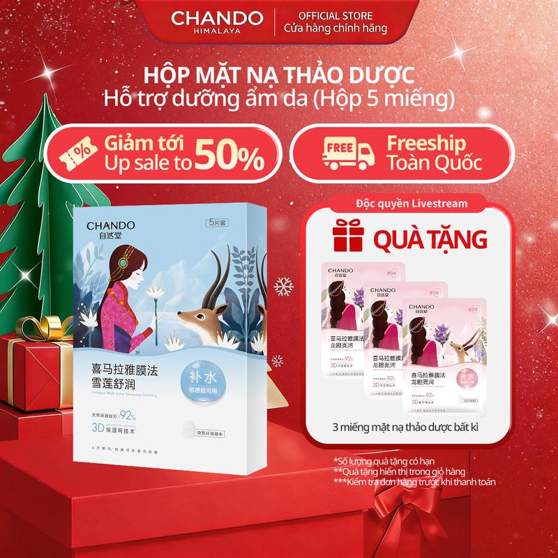   EX - LIVE  Hộp Mặt Nạ Thảo Dược Giúp Dưỡng Ẩm Dưỡng sáng Se khít lỗ chân lông CHANDO Himalaya 5 miếng x 26ml Chứa Hyaluronic Acid 