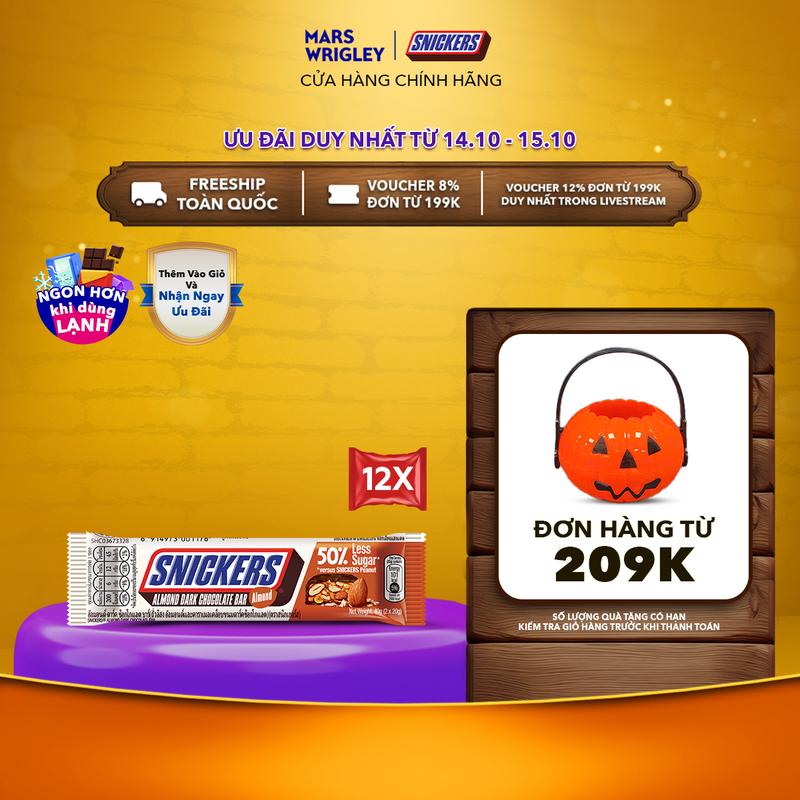[HÀNG MỚI VỀ] Combo 12 thanh Sô cô la Snickers Hạnh nhân Giảm đường thanh 40g