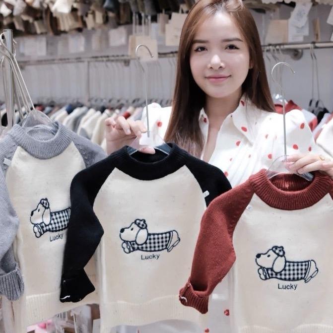   MẸ THÓC  Áo len thêu hình chó kẻ Lucky hàng QCCC by KID CLOTHING 