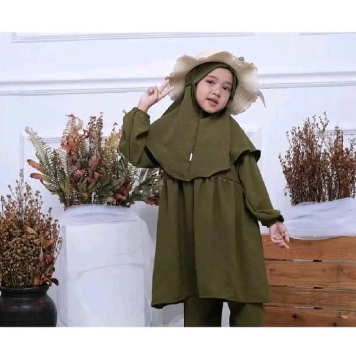 Starla Kids Set  Celana, atasan dan kerudung Bqhan Crinkle Airflow / Untuk manasuk anak /One set anak/Fashion Muslim/ Terbary 2024 / Bisa COD 2