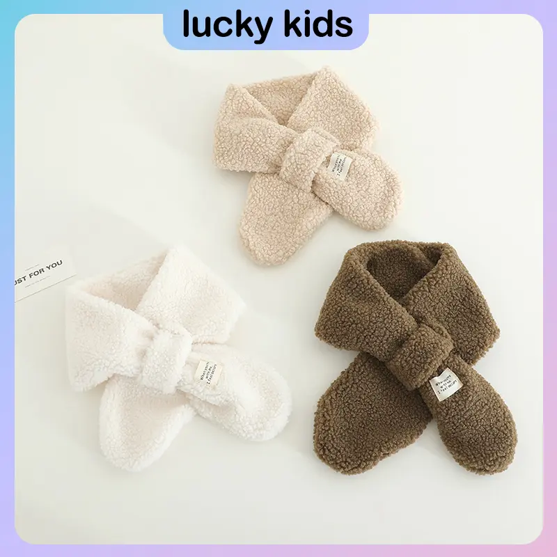 Simple style children's scarf autumn and winter Korean style solid color lamb wool cross scarf kids warm baby scarf 3-7 years