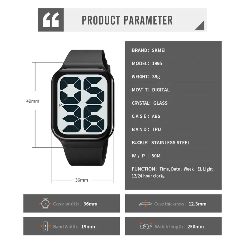SKMEI Jam Tangan Digital Sport Pria Wanita Waterproof 50M - 1995 Watches 5