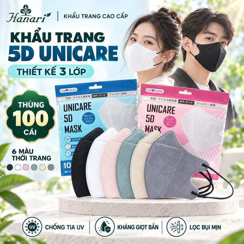 Khẩu Trang 5D UNICARE Nhiều Màu 3 Lớp Kháng Khuẩn Chống Bụi Mịn, Cản Tia UV, Khẩu Trang UNI MASK