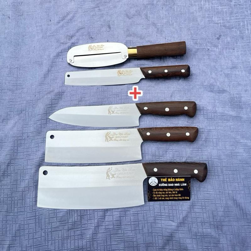 [Mua 3 Tặng 2- hỗ trợ khắc tên theo yêu cầu miễn phí]Combo Dao Bếp thép trắng kháng rỉ 420HC gồm 1 dao chặt, 1 dao thái, 1 dao lọc ,tặng 1 dao gọt hoa quả cán ốp và 1 dao bào được rèn thủ công truyền thống