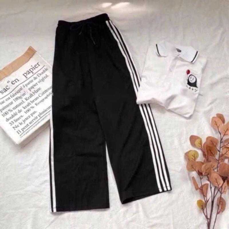 Sét bộ quần ống rộng viền rót thể thao + kèm áo phông loang phom rộng tay lỡ CEMLA phong cách Hàn quốc 3