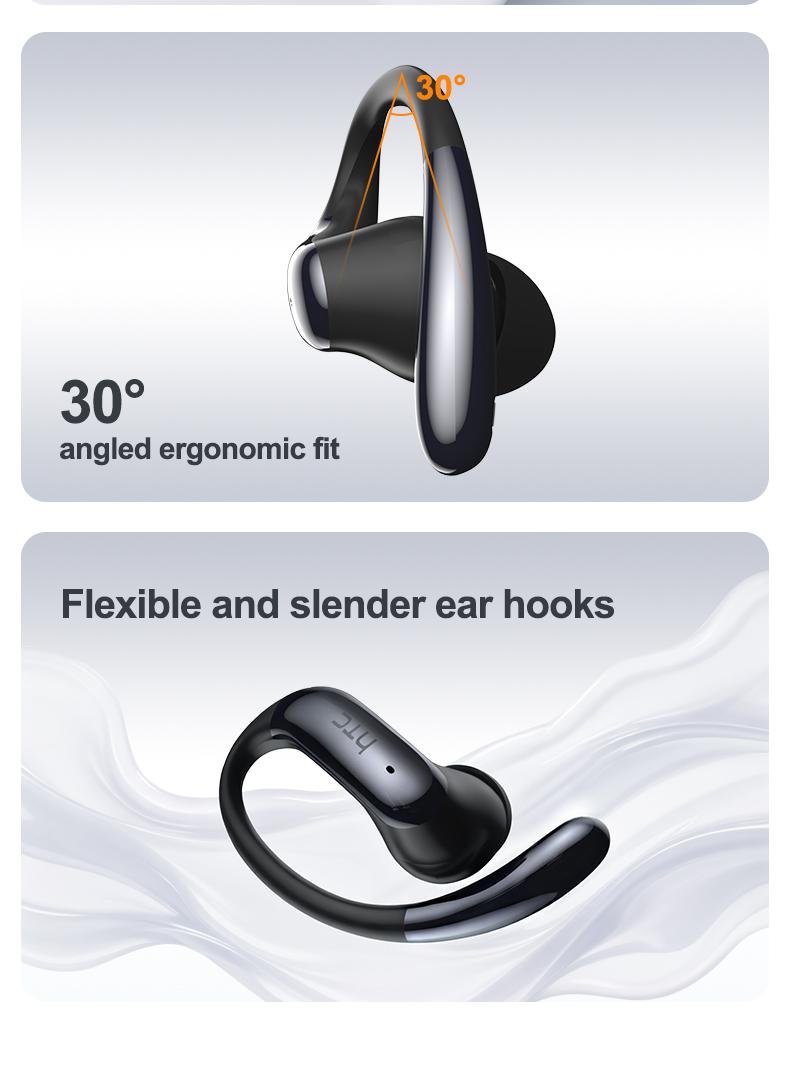 HTC NE63 OWS AI Headset Bluetooth 6.0 Sport Earbuds Layar LED TWS Noise Reduction HiFi Bass Stereo Wireless Gaming Headset dengan AI dan Noise Reduction