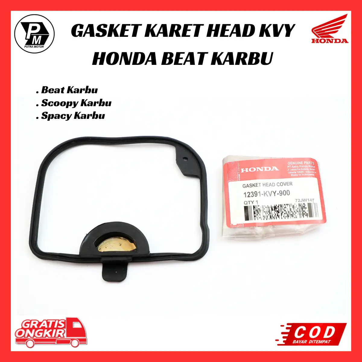 Gasket Beat Karbu - Seal Karet Head Honda Beat Karbu - Scoopy Karbu - Spacy Karbu 12391-KVY-900