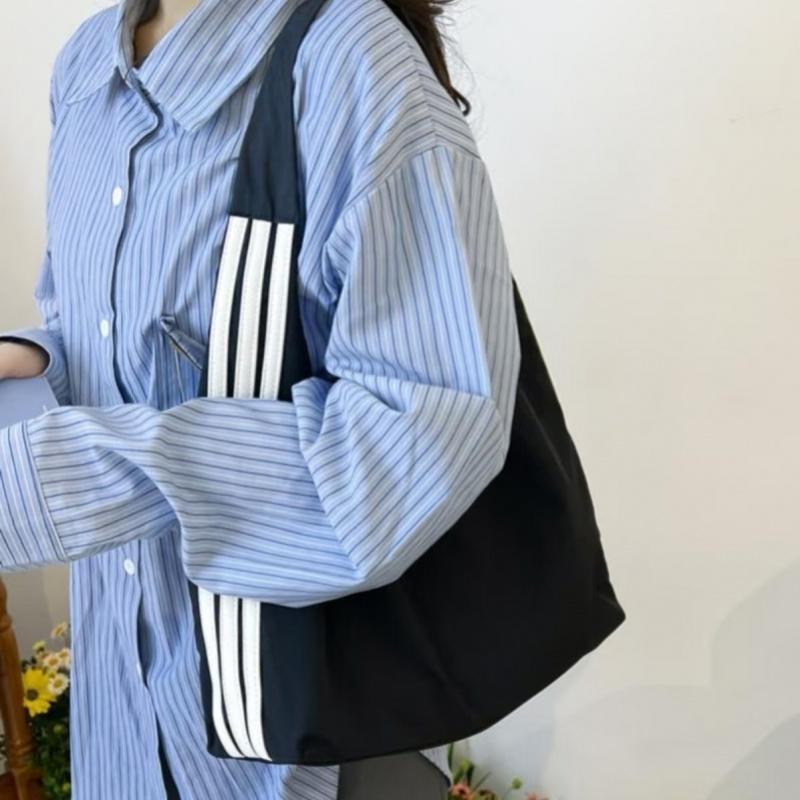 Túi Tote Nữ Phong Cách Thể Thao Đen Trắng Kiểu Slouchy Hobo, Túi Đeo Nách Dung Tích Vừa Nhẹ Nhàng, Túi Đeo Vai Tối Giản Phong Cách Hàn Quốc