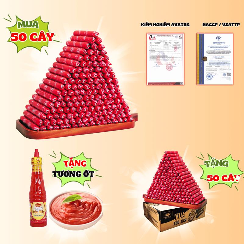 Mua 50 cây TẶNG 50 cây Xúc xích Vua Khô 18gr Size nhỏ vị thơm không mặn xúc xích ăn liền đồ ăn vặt snack food thức ăn.