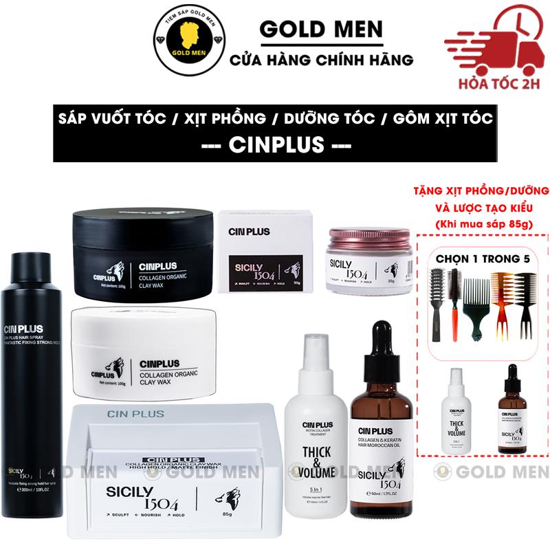 Sáp vuốt tóc Sicily Cinplus Clay Wax 1504 & Cinplus Left - Right 30g-85g-100g và xịt phồng tóc, dưỡng tóc, gôm xịt tóc
