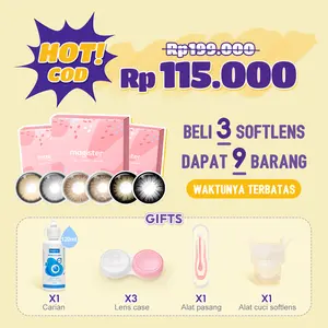 【BUY 3 GET 9】Magister Softlens Super Softlens Paket Komplit Lensa Kontak Minus Softlens Grey Brown Diameter 14.0mm-14.5mm 1 Tahun Penggunaan 3 Pasang Gratis Tempat Lensa Cairan 60ml Alat Pasang Cuci