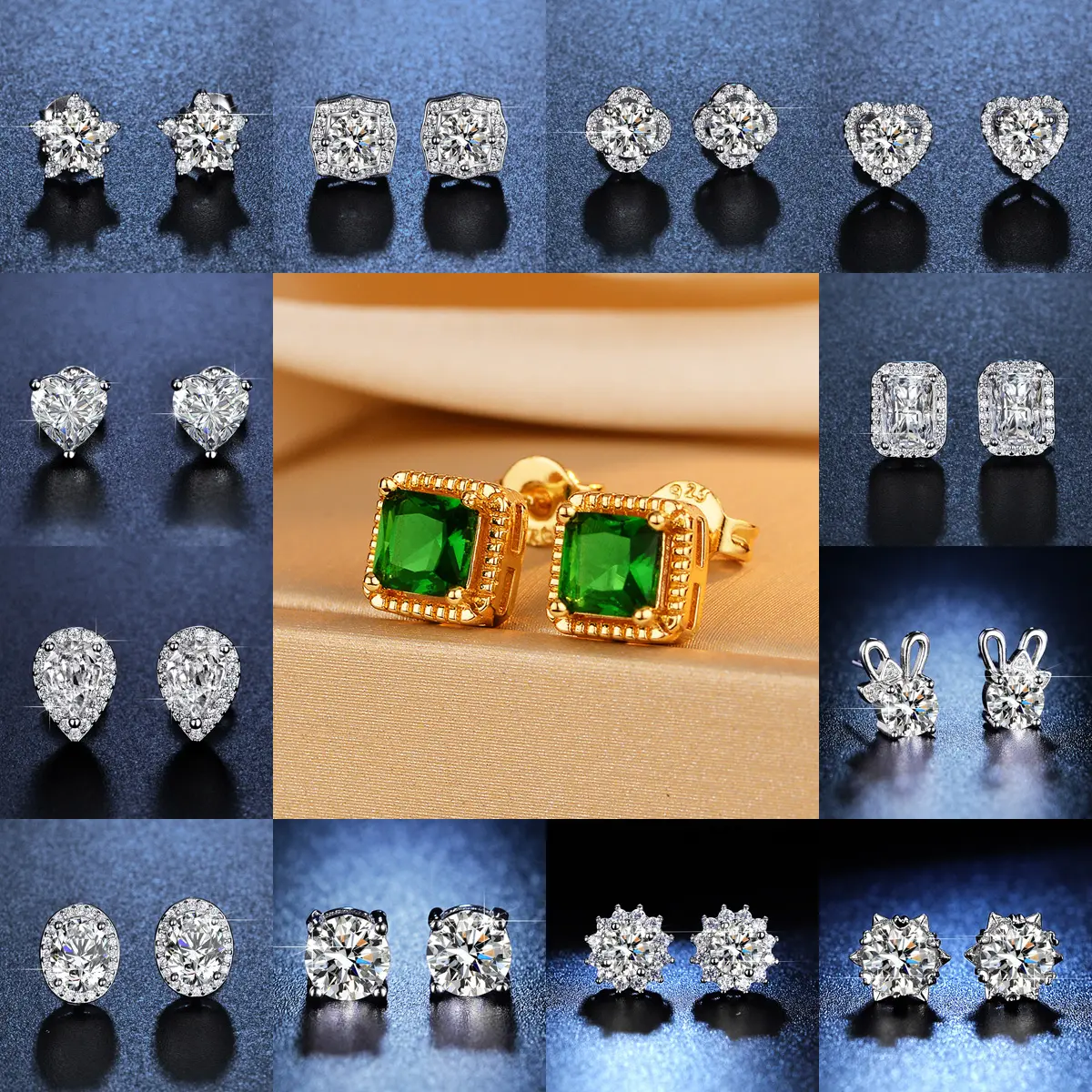 Anting-anting Stud Berlian Buatan, Fesyen Korea, Rekaan Hati dan Bintang, Untuk Wanita dan Gadis, Barang Kemas Pesona, Borong Perak Perhiasan Earrings