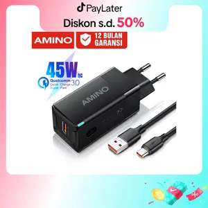 AMINO 45W Kepala Charger USB QC 3.0 Turbo Fast Charger / Travel Adaptor / Super Fast Charging Adaptor TYPE C TO USB / USB C Kabel 120W For xiaomi samsung oppo U-301 Hitam Adapter